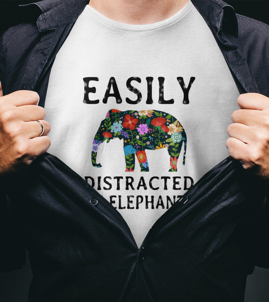 Easily Distracted By Elephants Floral T-Shirt