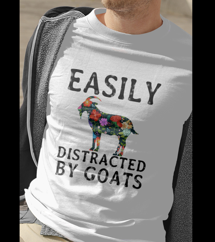 Easily Distracted By Goats Floral Pattern Artistry T-Shirt