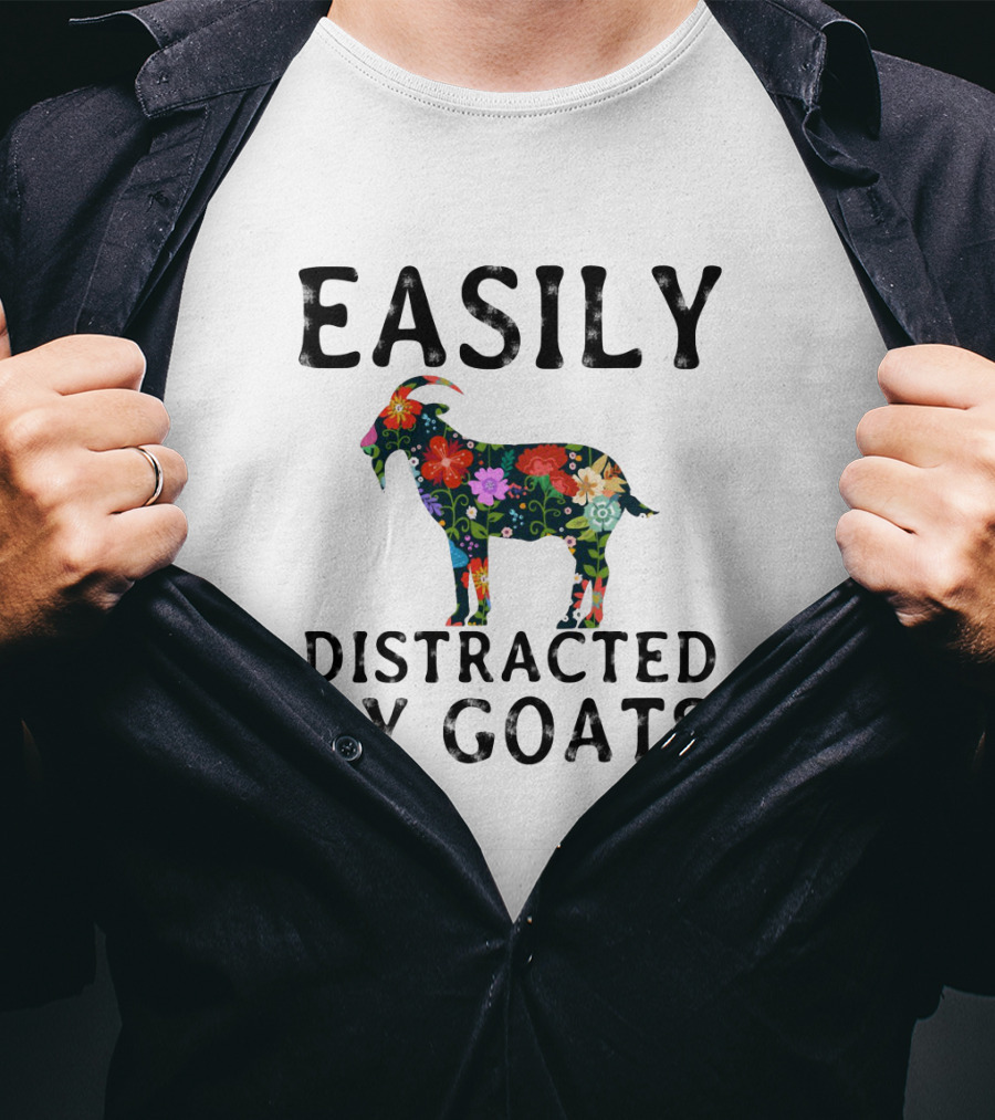 Easily Distracted By Goats Floral Pattern Artistry T-Shirt