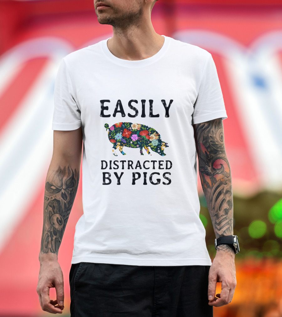 Floral Patterned Pig Easily Distracted by Pigs Playful T-Shirt