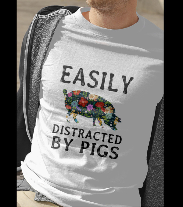 Floral Patterned Pig Easily Distracted By Pigs Playful T-Shirt
