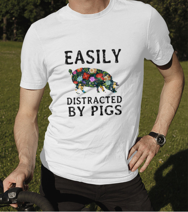 Floral Patterned Pig Easily Distracted By Pigs Playful T-Shirt