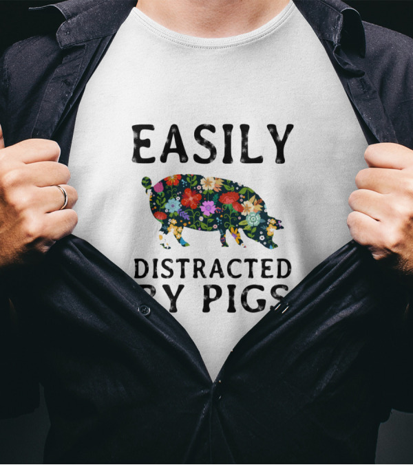 Floral Patterned Pig Easily Distracted By Pigs Playful T-Shirt