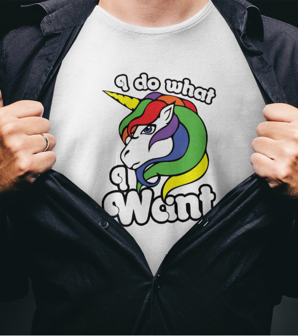 I Do What I Want Rainbow Unicorn Face With Colorful Mane T-Shirt