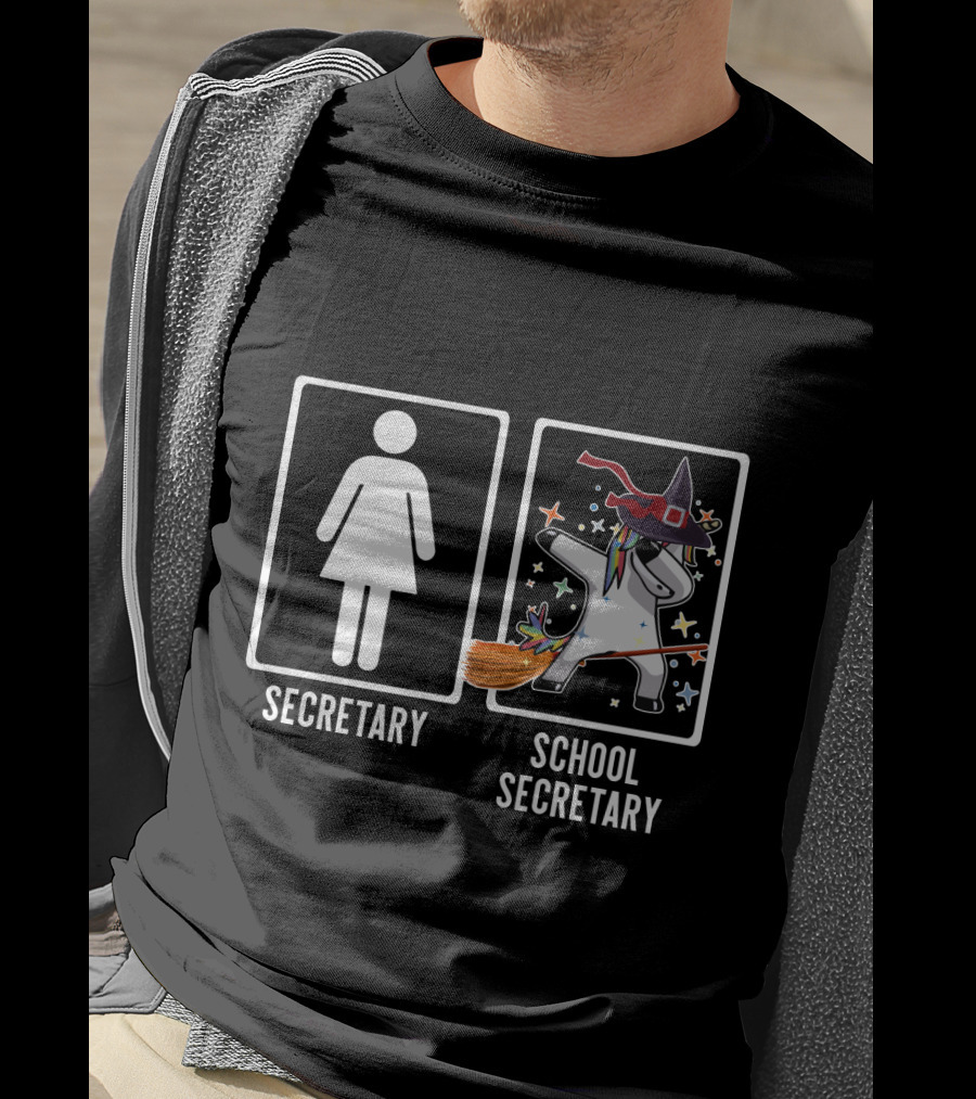 Secretary Unicorn Witch Costume Magic Broom Fantasy School Secretary T-Shirt