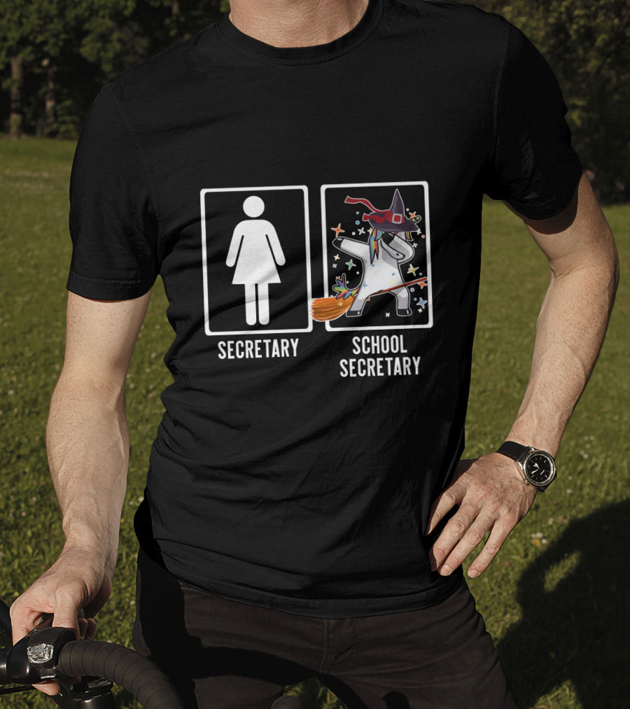 Secretary Unicorn Witch Costume Magic Broom Fantasy School Secretary T-Shirt