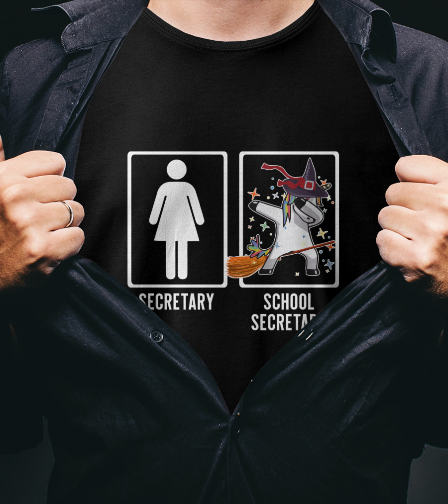 Secretary Unicorn Witch Costume Magic Broom Fantasy School Secretary T-Shirt