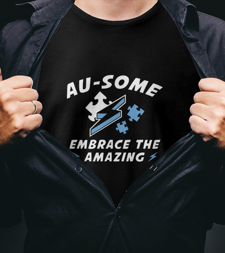 Au-Some Embrace The Amazing Puzzle Lightning Autism T-Shirt