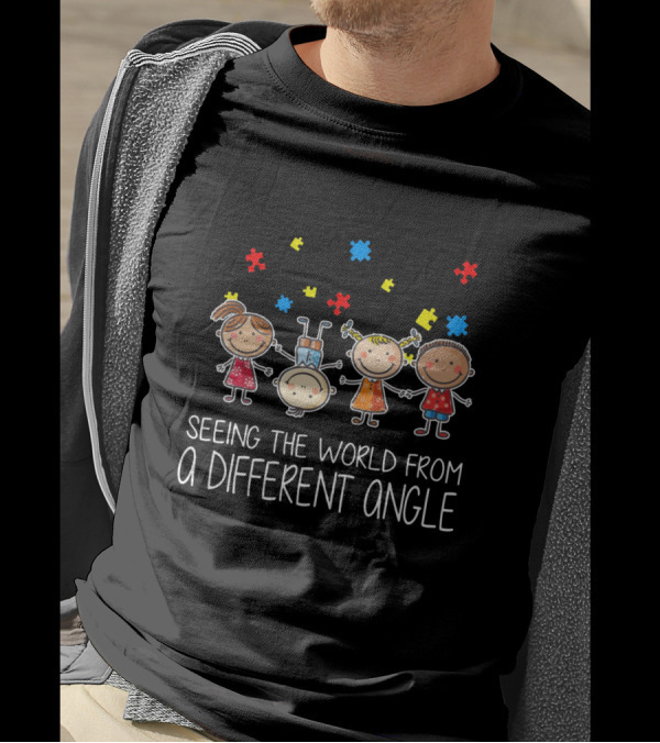 Seeing The World From A Different Angle Autism Puzzle Pieces Cartoon Kids T-Shirt