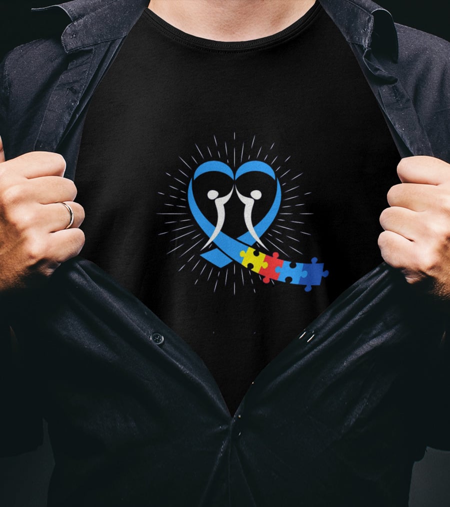 Heart Puzzle Ribbon With Autism Awareness Month Symbols T-Shirt