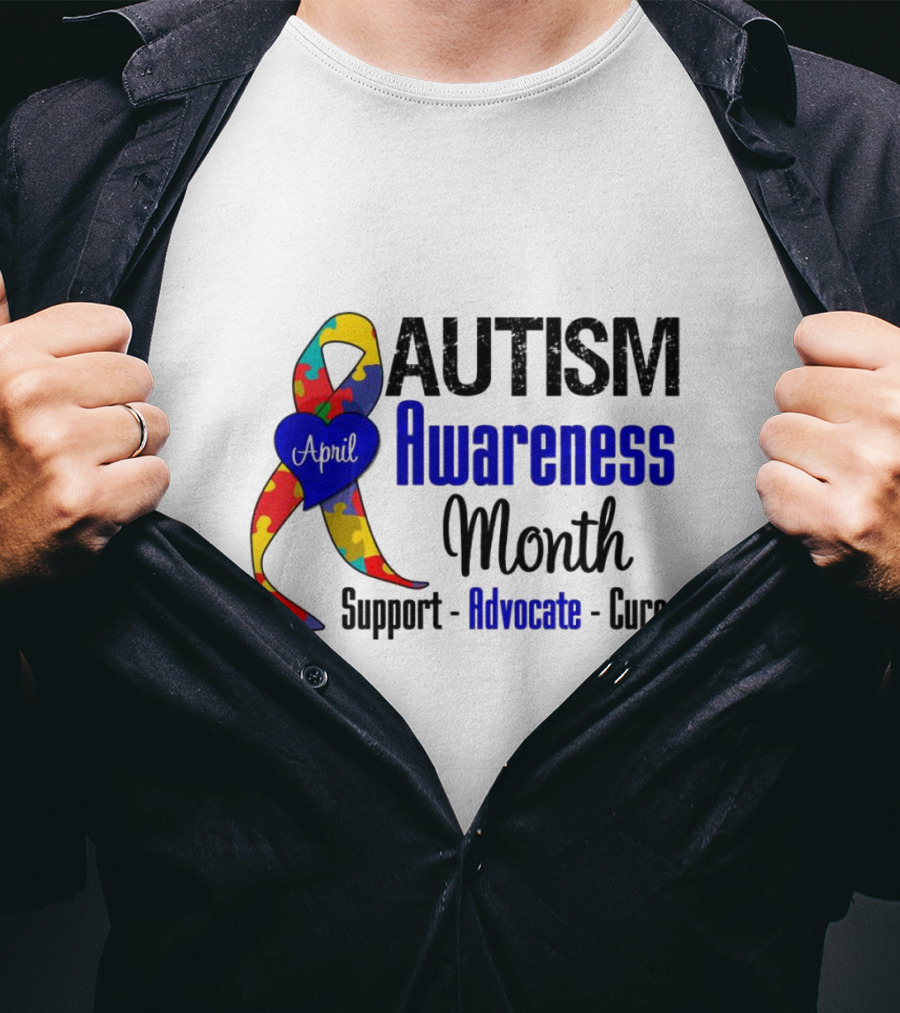 Autism Awareness Month April Support Advocate Cure Puzzle T-Shirt
