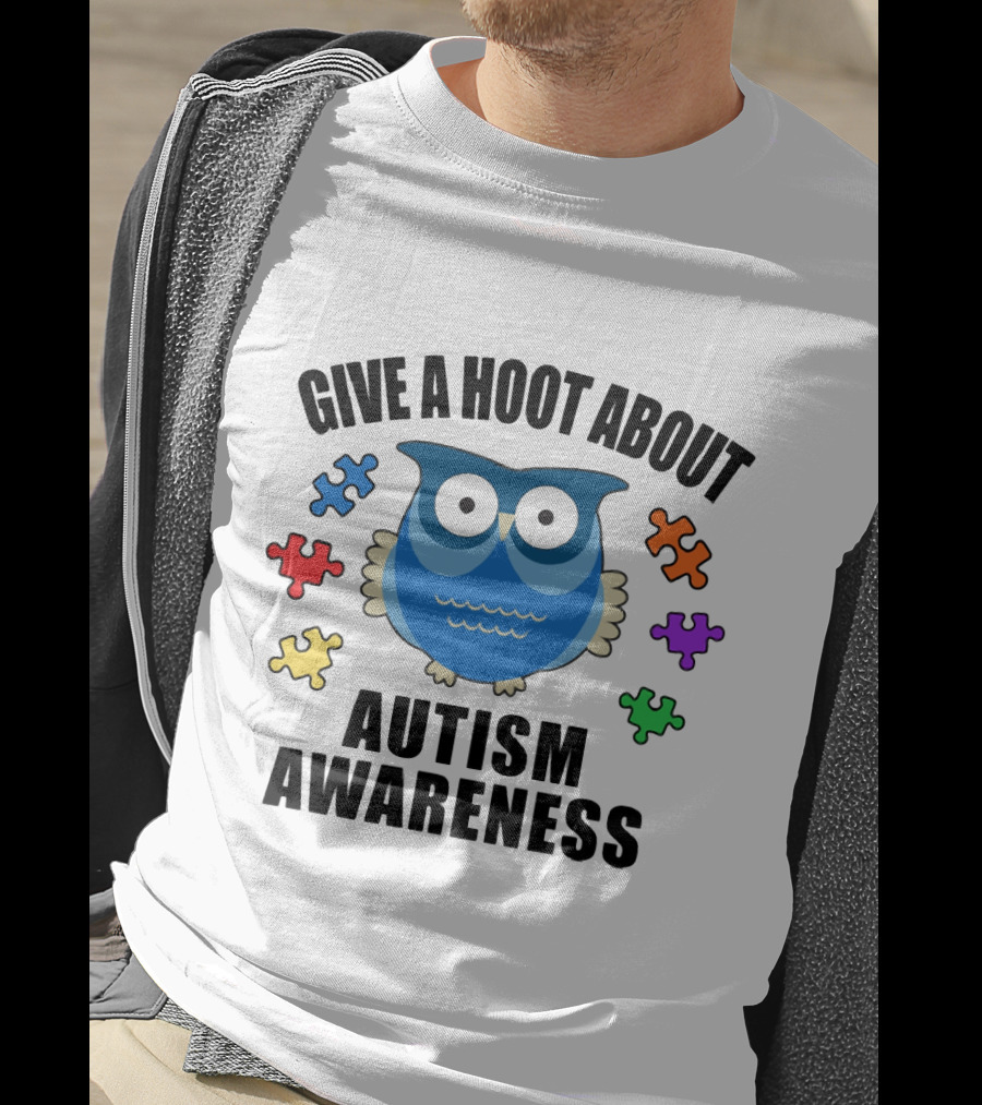 Give A Hoot About Autism Awareness With Owl And Colorful Puzzle Pieces T-Shirt