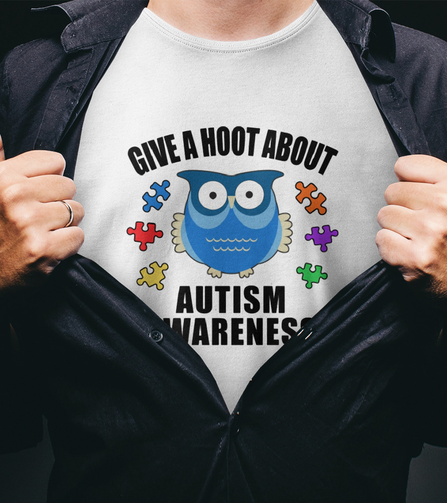 Give A Hoot About Autism Awareness With Owl And Colorful Puzzle Pieces T-Shirt