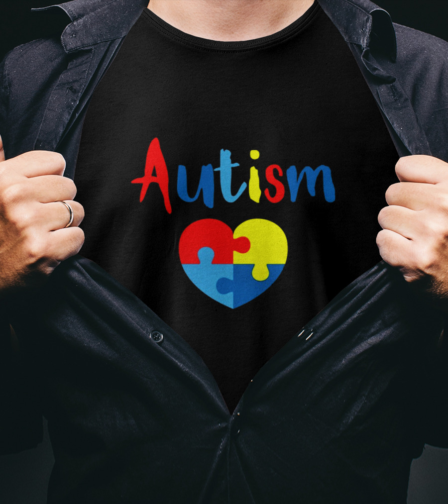 Autism Puzzle Heart Multicolor Design Awareness T-Shirt