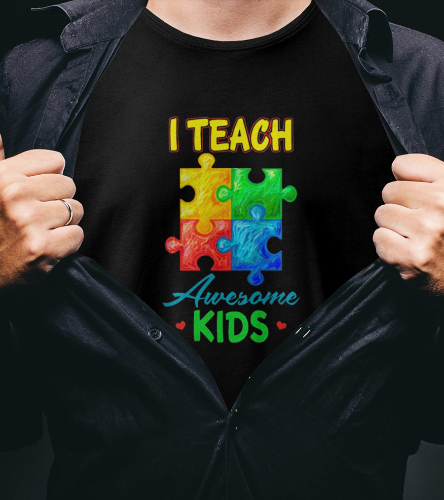I Teach Awesome Kids Autism Puzzle Pieces T-Shirt