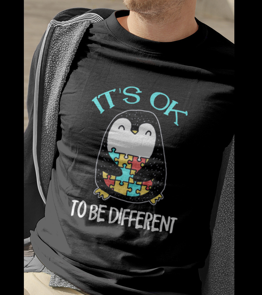 It's Ok To Be Different Penguin With Autism Puzzle T-Shirt