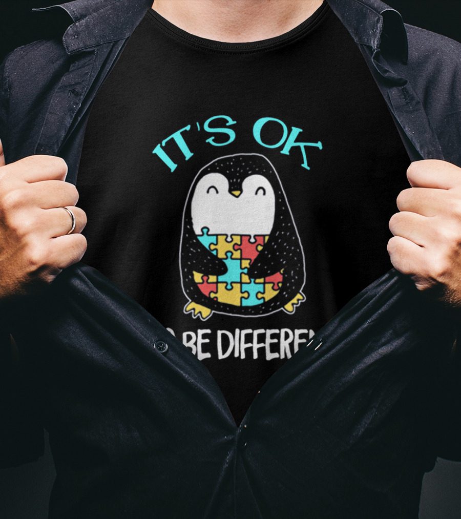 It's Ok To Be Different Penguin With Autism Puzzle T-Shirt