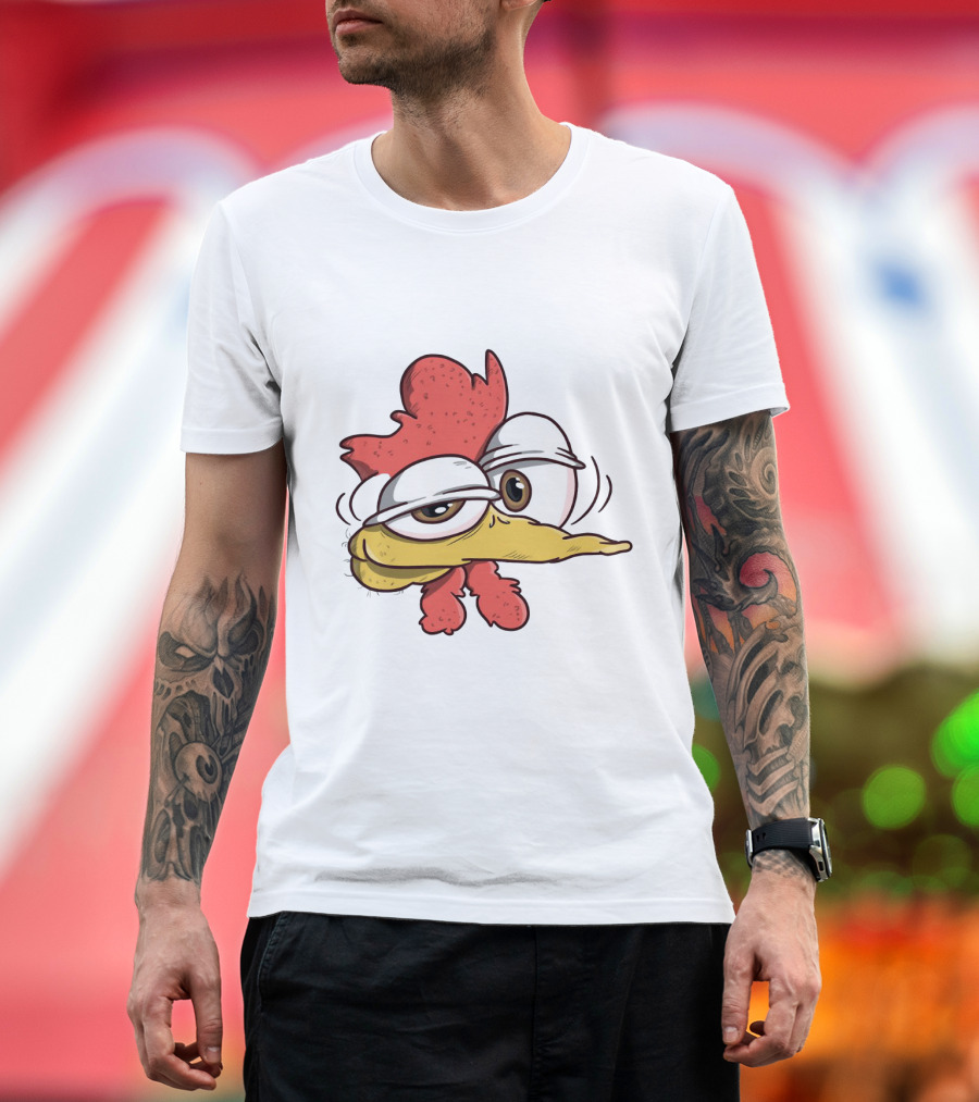 Goofy Chicken Face Cartoon Expression with Comical Eyes and Beak T-Shirt
