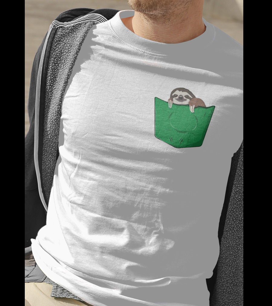 Cute Sloths Pocket With Adorable Sloth Peeking From Green Pocket T-Shirt