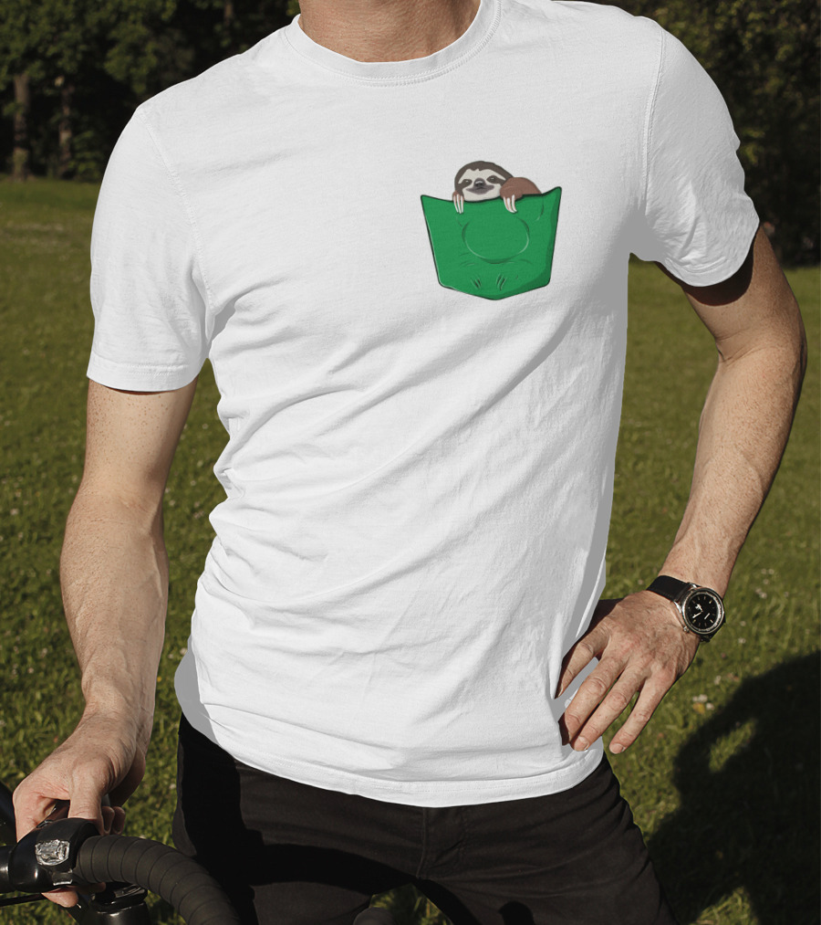 Cute Sloths Pocket With Adorable Sloth Peeking From Green Pocket T-Shirt