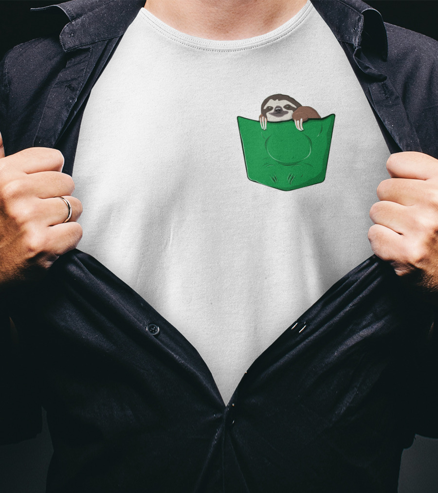 Cute Sloths Pocket With Adorable Sloth Peeking From Green Pocket T-Shirt