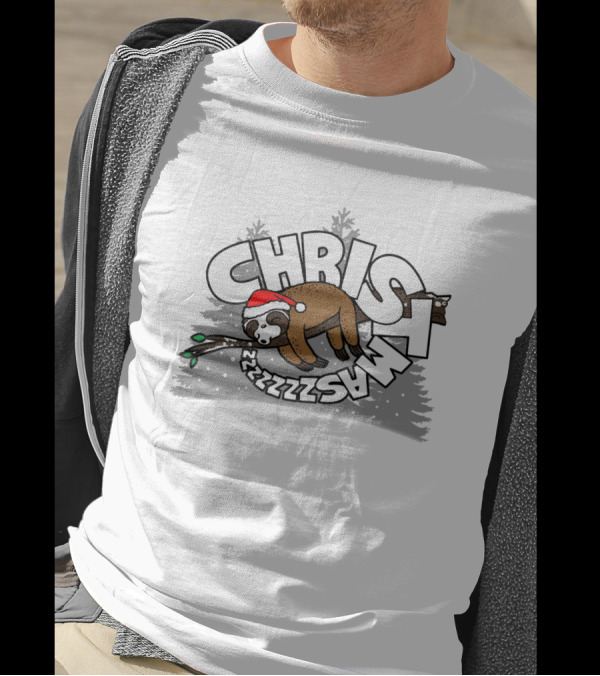 Sloth Sleeping Through Christmas With Santa Hat In Winter Wonderland Zzzz T-Shirt