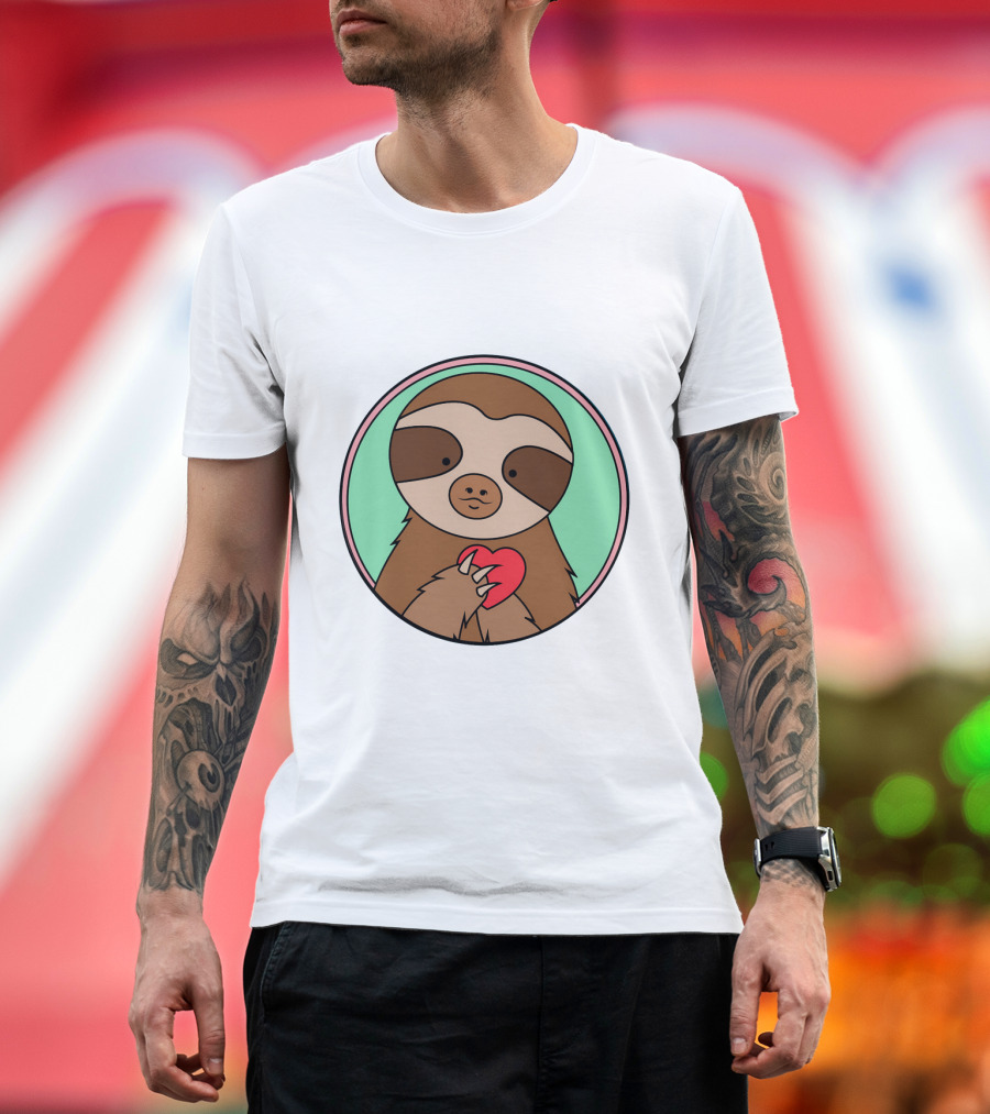 Sloths Can't Get You 'Sloth My Mind' Cute Sloth Holding Heart T-Shirt