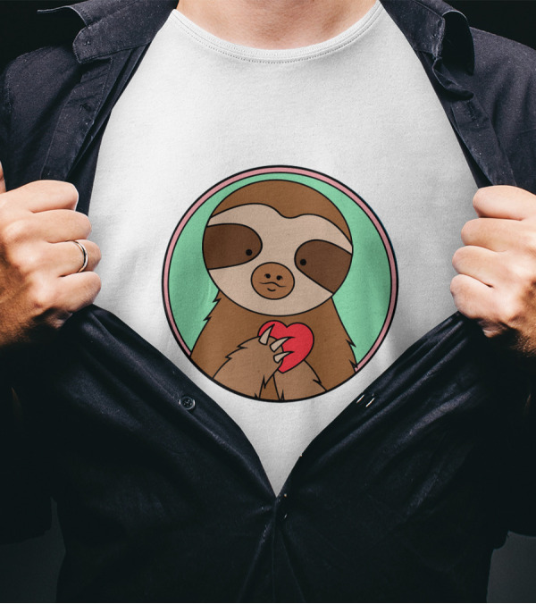 Sloths Can't Get You 'Sloth My Mind' Cute Sloth Holding Heart T-Shirt