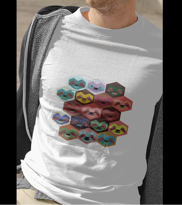 Colorful Hexagon Faces Of Sloths T-Shirt