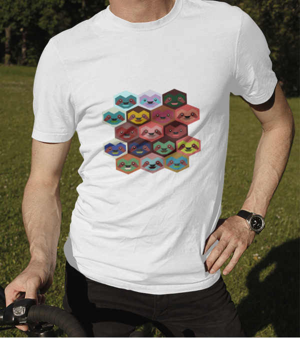 Colorful Hexagon Faces Of Sloths T-Shirt
