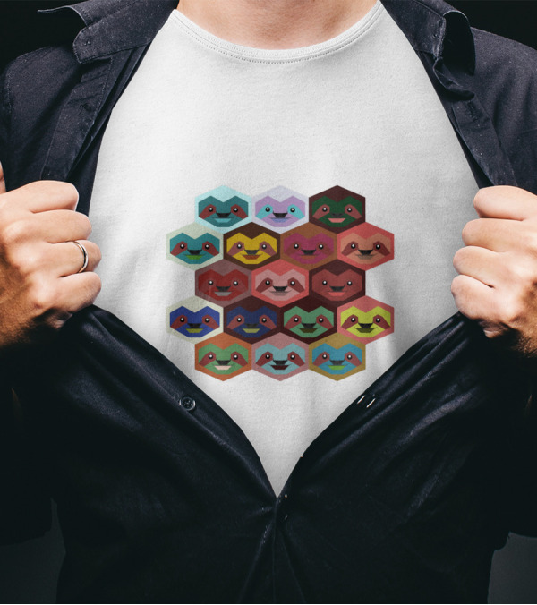 Colorful Hexagon Faces Of Sloths T-Shirt