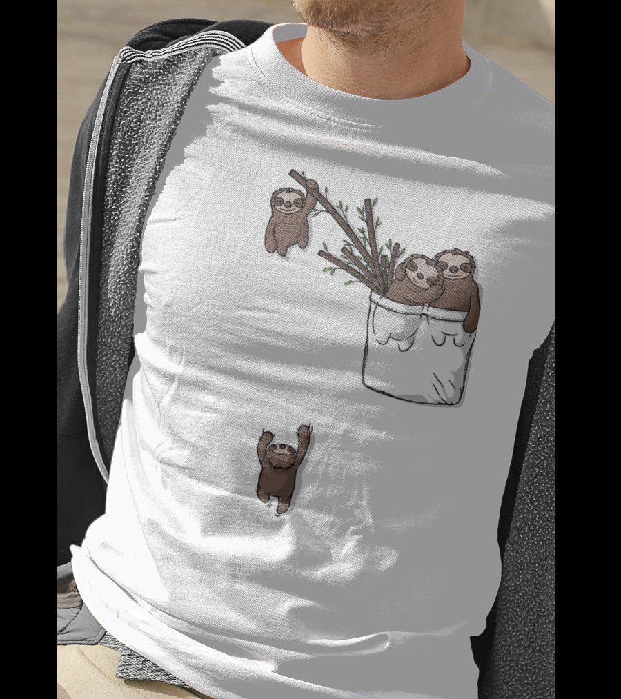 Pocket Sloth Family Hanging On Branches T-Shirt