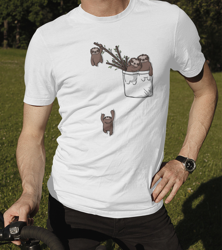 Pocket Sloth Family Hanging On Branches T-Shirt