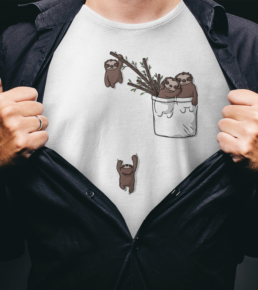 Pocket Sloth Family Hanging On Branches T-Shirt