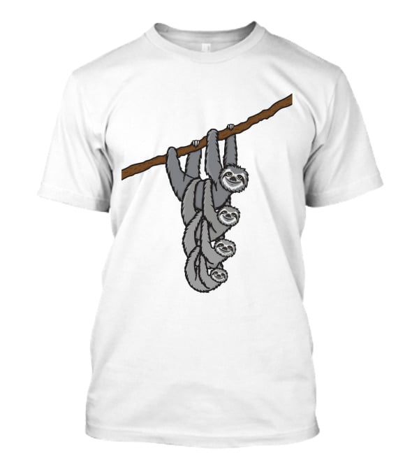 Triple Sloths Hanging Together On Branch: Sloth Family T-Shirt