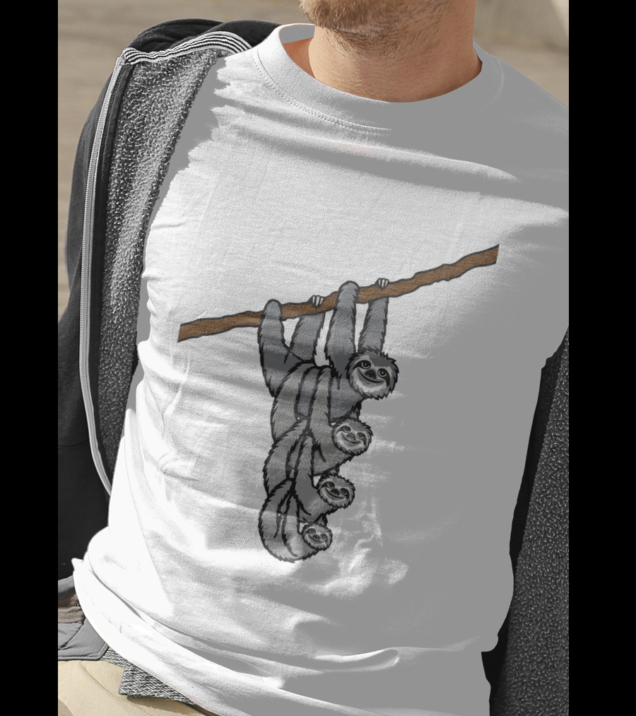 Triple Sloths Hanging Together On Branch: Sloth Family T-Shirt