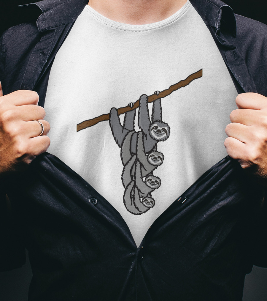 Triple Sloths Hanging Together On Branch: Sloth Family T-Shirt