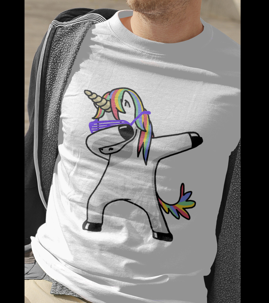 Colorful Rainbow Mane Unicorn In Dabbing Pose With Sunglasses T-Shirt