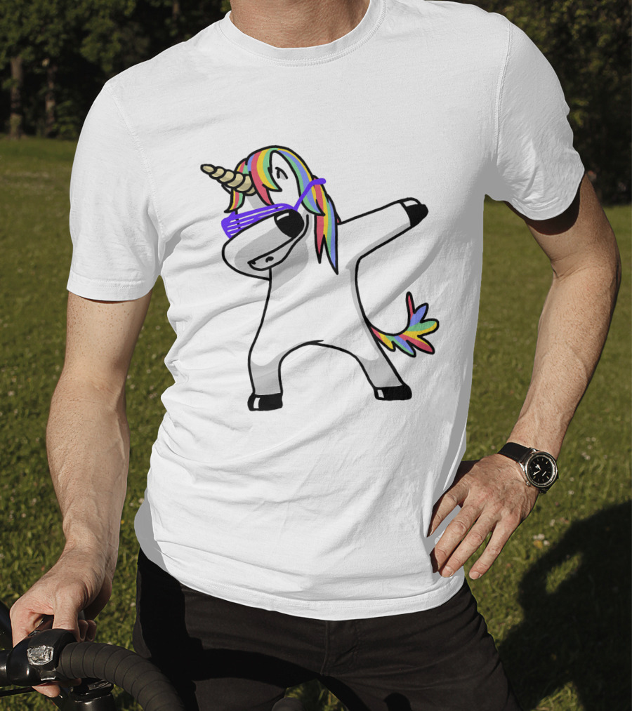 Colorful Rainbow Mane Unicorn In Dabbing Pose With Sunglasses T-Shirt