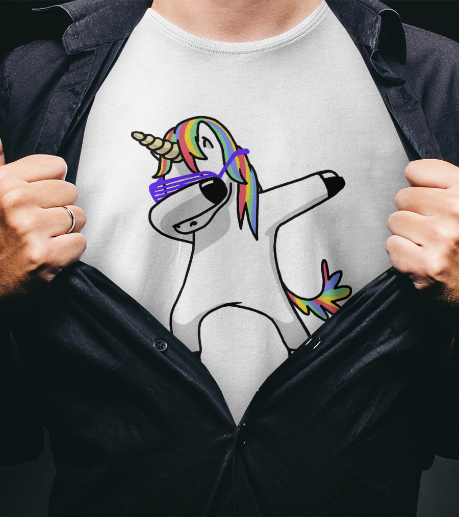 Colorful Rainbow Mane Unicorn In Dabbing Pose With Sunglasses T-Shirt