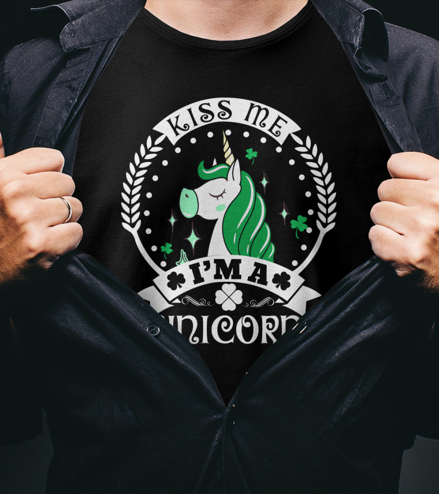 Kiss Me I'm A Unicorn St Patrick's Lucky Shamrock T-Shirt