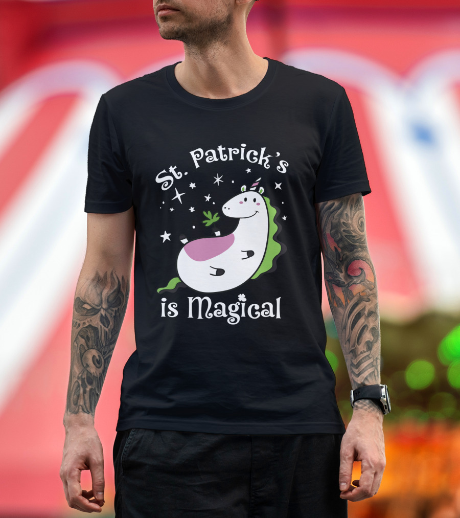 St. Patrick's Is Magical Shamrock Unicorn with Stars and Green Mane T-Shirt
