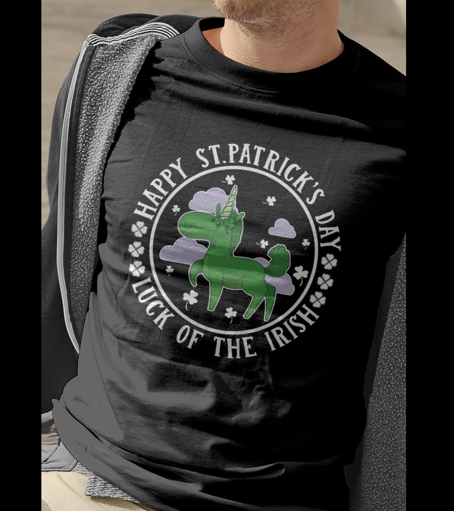 Happy St. Patrick's Day Luck Of The Irish Green Unicorn Clover Clouds T-Shirt