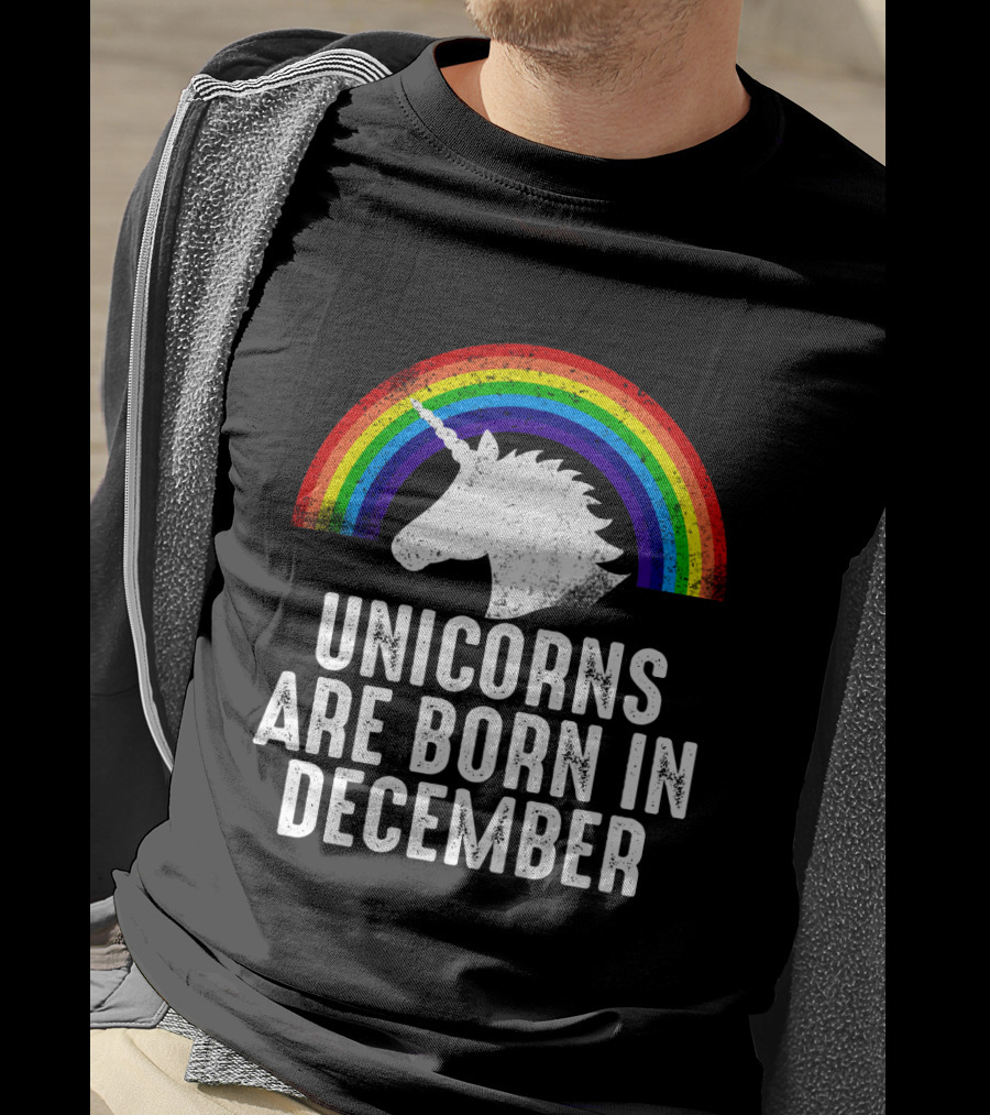 Unicorns Are Born In December Rainbow Pride T-Shirt
