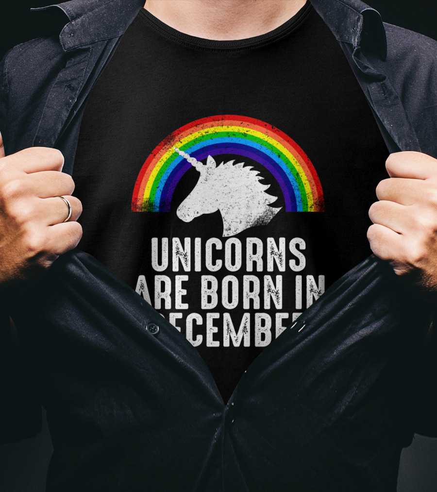 Unicorns Are Born In December Rainbow Pride T-Shirt
