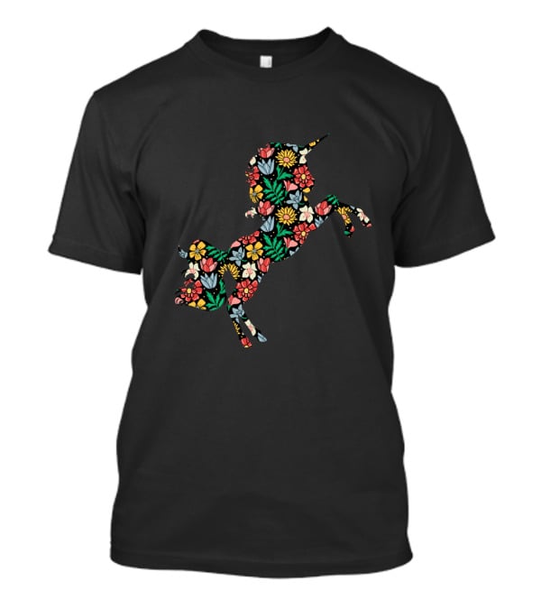Unicorn Flower Silhouette With Vibrant Floral T-Shirt
