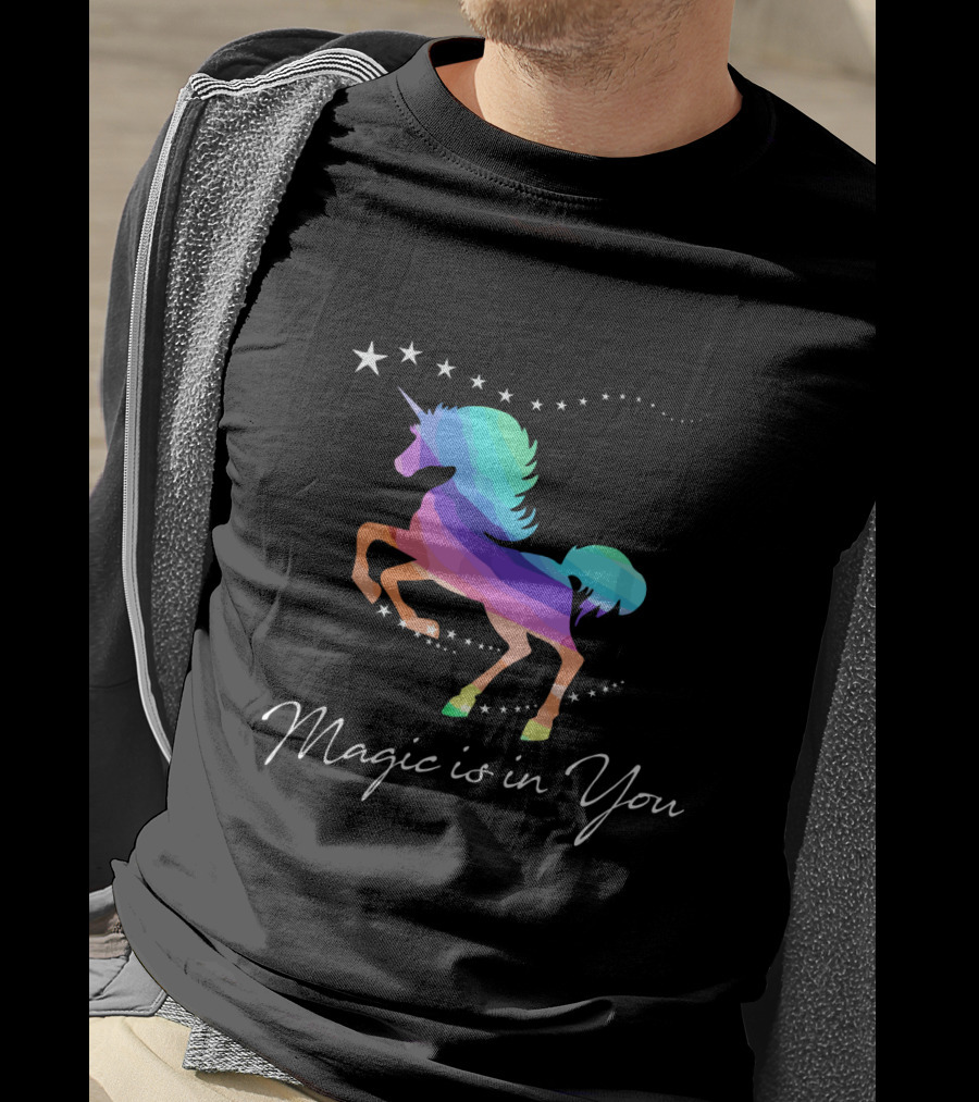 Magic Is In You Rainbow Star Unicorn Galloping With Celestial Stars T-Shirt