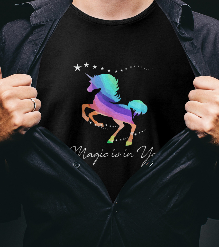 Magic Is In You Rainbow Star Unicorn Galloping With Celestial Stars T-Shirt