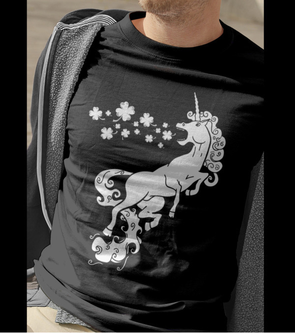 Unicorn Blowing Shamrock Flowers Mystical T-Shirt
