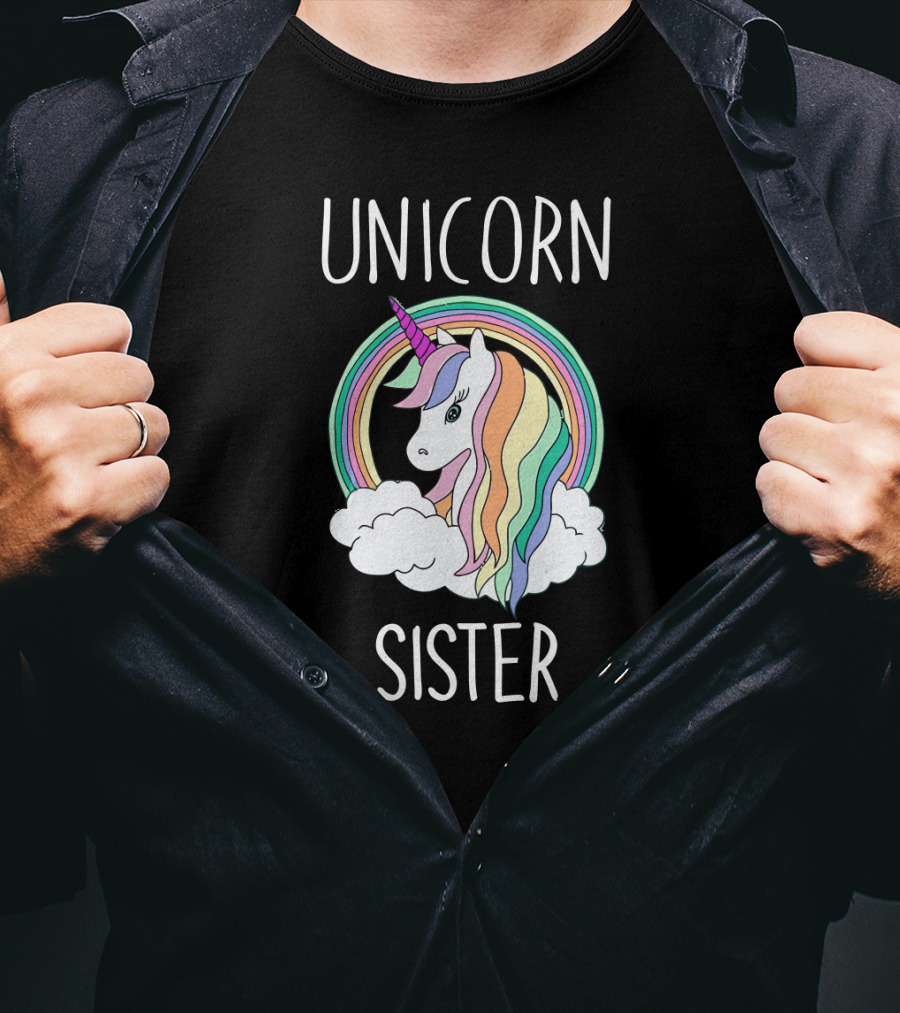 Unicorn Sister Colorful Rainbow Mane In Clouds T-Shirt